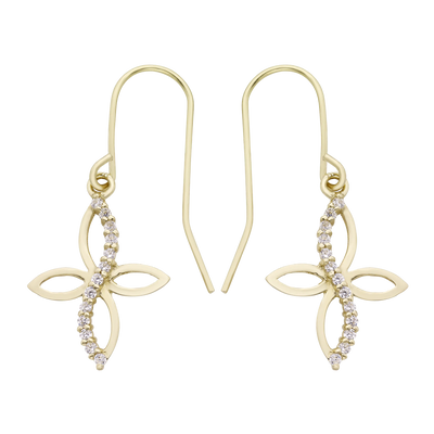 14k Gold Lab-Created White Topaz Cross Drop Earrings