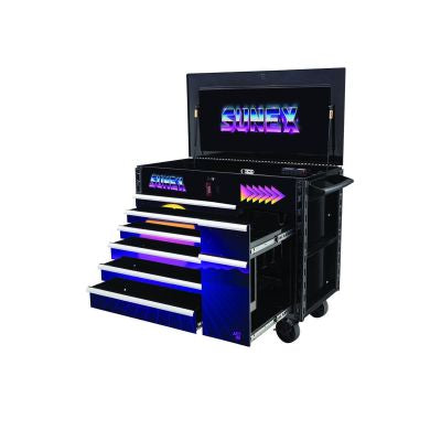 SUNEX 50 Inch 7 Drawer Power Cart with Dedicated Power Tool Storage and Power - 80s Retro