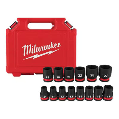 Milwaukee Tool 14PCSHOCKWAVE Impact Duty 1/2" Drive Metric Standard 6 Point Socket Set