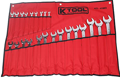 K Tool International 41803 Metric Combination Wrench Set for Garages, Repair Shops, and DIY, Chrome Plated, 12-point, Laser Engraved, Corrosion/Rust Resistant, 8-32mm Wrenches, 23-slot Sleeve