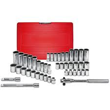 K Tool International KTI-20045 45 Piece 3/8" Drive Standard And Deep Sae And Metric Spline Socket Set