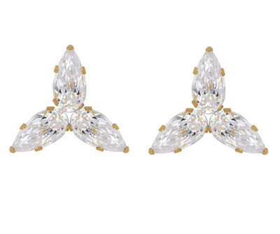 14k Gold Dainty Cubic Zirconia Cluster Stud Earrings